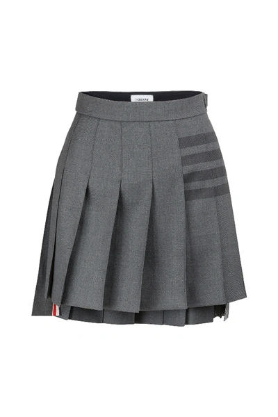 Thom Browne Striped Pleated Wool-blend Mini Skirt In Med Grey