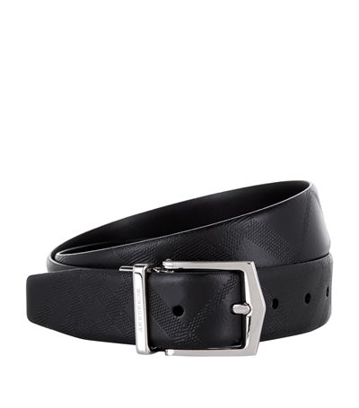 Burberry Reversible Textured Check Belt In Black | ModeSens