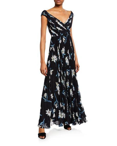 Fame And Partners Floral-print V-neck Cap-sleeve A-line Dress In Night Lily