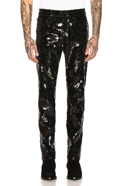 Saint Laurent Men's Slim-leg Sequined Jeans In Used Black