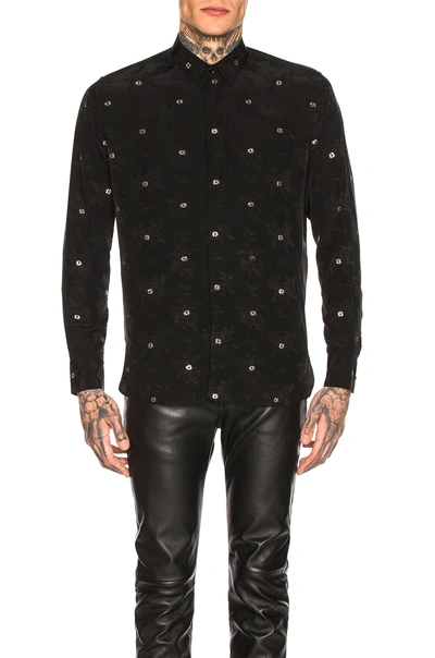 Saint Laurent Long Sleeve Shirt In Black & Silver