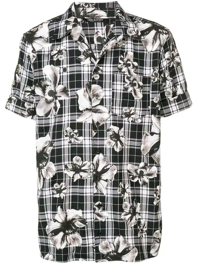 Neil Barrett Hawaiian-print Tartan Cotton Shirt In Black White