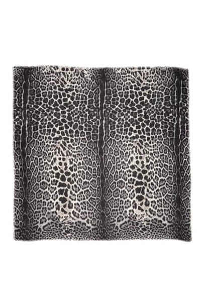 Saint Laurent Leopard Pattern Fringe Scarf In Graphite/ Black