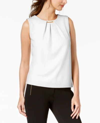 Calvin Klein Embellished Pleated Sleeveless Top In White