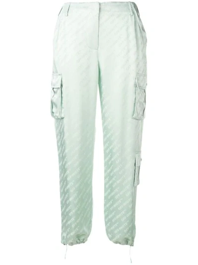 Off-white Satin-jacquard Straight-leg Pants In Mint