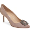 Manolo Blahnik Hangisi 70 Embellished Shimmer Pumps In Champagne Pink