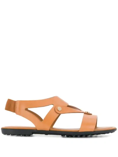 Tod's Studded Flat Sandals In Cuoio