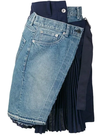 Sacai Blue Velvet Denim X Uncut Skirt In Navy