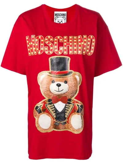 Moschino Bear And Logo Detail T-shirt In Red