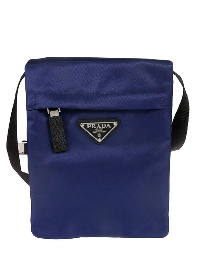 Prada Logo Plaque Boxy Shoulder Bag In Blue