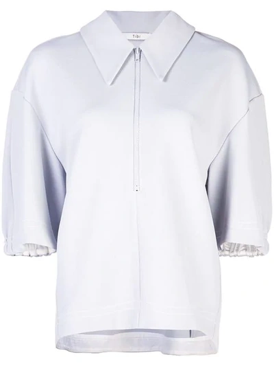 Tibi Frisse Sculpted Polo Top In Grey