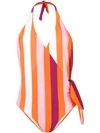Msgm Striped Halter Neck Swimsuit In Orange