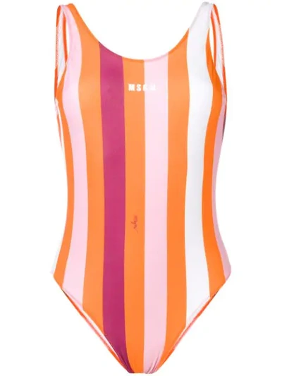 Msgm Striped Swimsuit In Orange