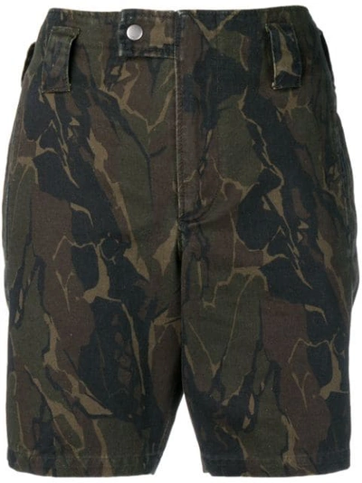 Saint Laurent Camouflage Printed Shorts In Green