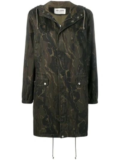 Saint Laurent Camouflage Print Parka In Green