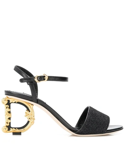 Dolce & Gabbana 75mm Keira Dg Logo Heel Lurex Sandals In Black
