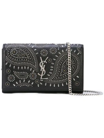 Saint Laurent Monogram Logo Embellished Clutch Bag In Black