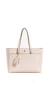 Tory Burch Robinson Tote In Pale Apricot/royal Navy