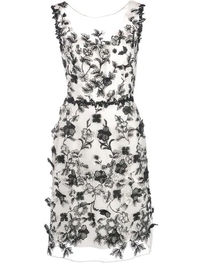 Marchesa Notte Sheer Floral Embroidered Mini Dress In White