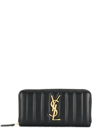 Saint Laurent Ribbed Long Wallet In Black