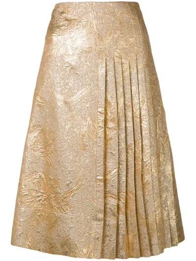 Rochas Brocade Pleated Skirt In Gold