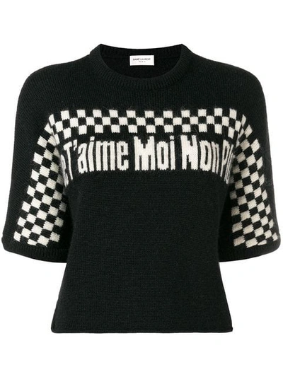 Saint Laurent Short Sleeve Jacquard Sweater In Black