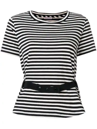Moncler Belted Striped T-shirt In Black