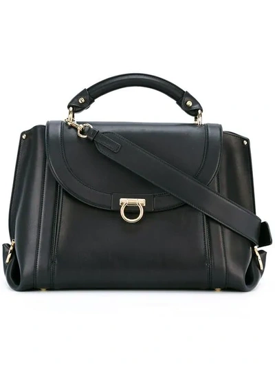 Ferragamo Medium Leather Satchel - Black In Nero Black/gold