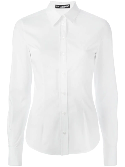 Dolce & Gabbana Box-pleat Cotton-poplin Shirt In White