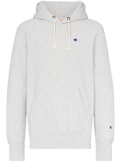 Champion Logo Embroidered Hooded Jumper In Grey
