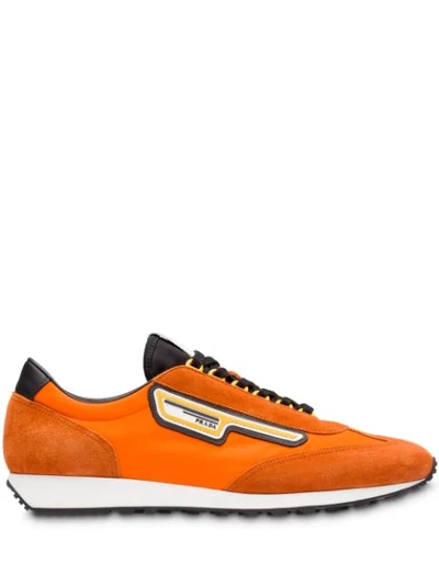 Prada Suede And Nylon Sneakers In F0250 Lobster Orange