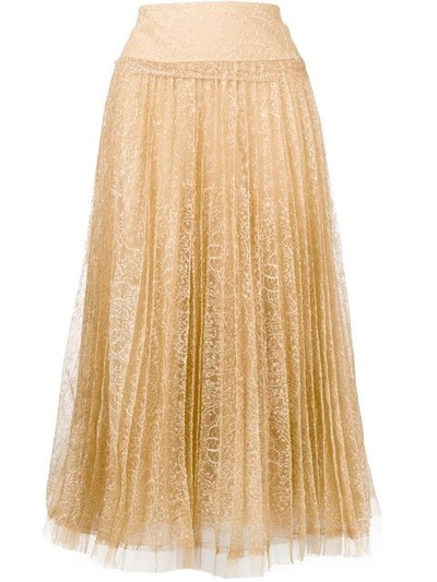 Ermanno Scervino Pleated Lace Skirt In Neutrals