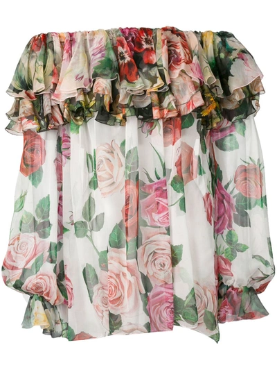 Dolce & Gabbana Ruffled Printed Blouse In Multicolor