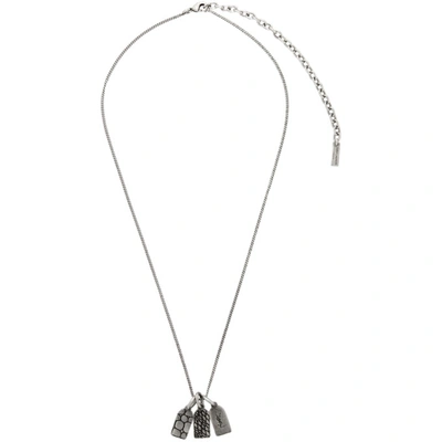 Saint Laurent Silver 3 Plate Pendant Necklace In 8142 Ox.sil