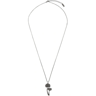 Saint Laurent Silver Palm Charm Pendant Necklace In 8142 Ox.sil