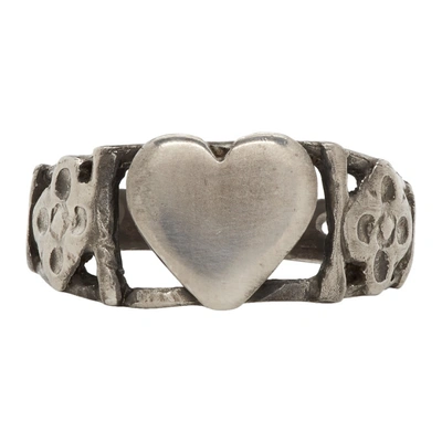 Saint Laurent Silver Heart Ring In 8142 Ox.sil