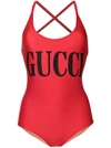 Gucci Logo Printed Swimsuit In Dask/ Black