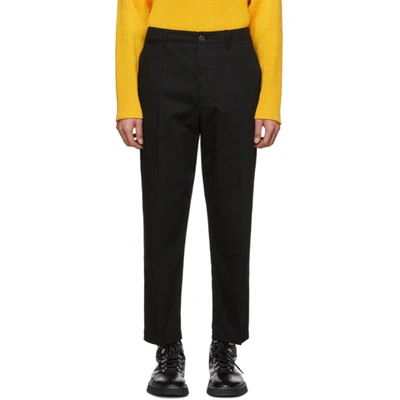 Lemaire Black Twill Chino Trousers In 999 Black