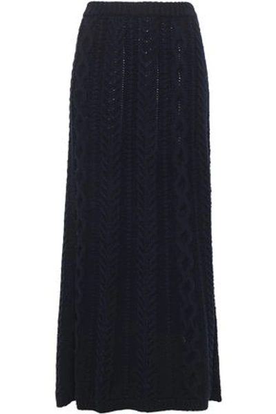 Valentino Cable-knit Wool And Cashmere-blend Wrap Maxi Skirt In Midnight Blue