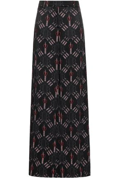 Valentino Printed Satin Wide-leg Pants In Black