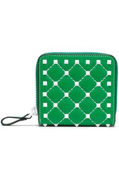 Valentino Garavani Woman Studded Quilted Leather Wallet Green