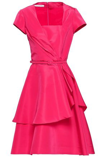 Oscar De La Renta Woman Layered Belted Silk-faille Dress Bright Pink