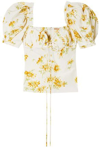 Brock Collection Trixie Floral-print Cotton And Silk-blend Voile Top In Ecru