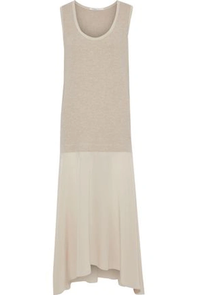 Agnona Woman Ribbed Wool And Washed-silk Maxi Dress Sand