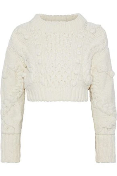 Oscar De La Renta Woman Cropped Cable-knit Merino Wool-blend Sweater Ivory