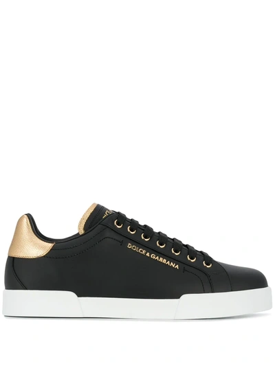 Dolce & Gabbana Black Portofino Low-top Leather Sneakers