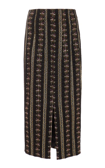 Brock Collection Pectolite Embroidered Taffeta Pencil Skirt In Black
