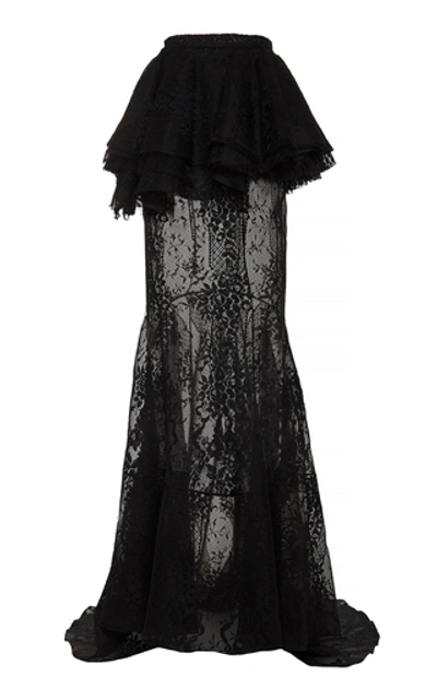 Brock Collection Primula Sheer Tiered Cotton-lace Maxi Skirt In Black