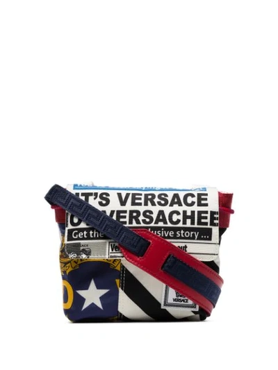 Versace Red, White And Blue Flag Print Drawstring Cross Body Bag In Kmxps Multicoloured