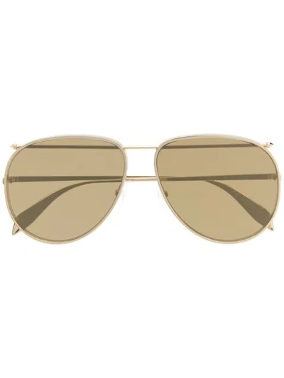 Alexander Mcqueen Aviator Sunglasses In Gold